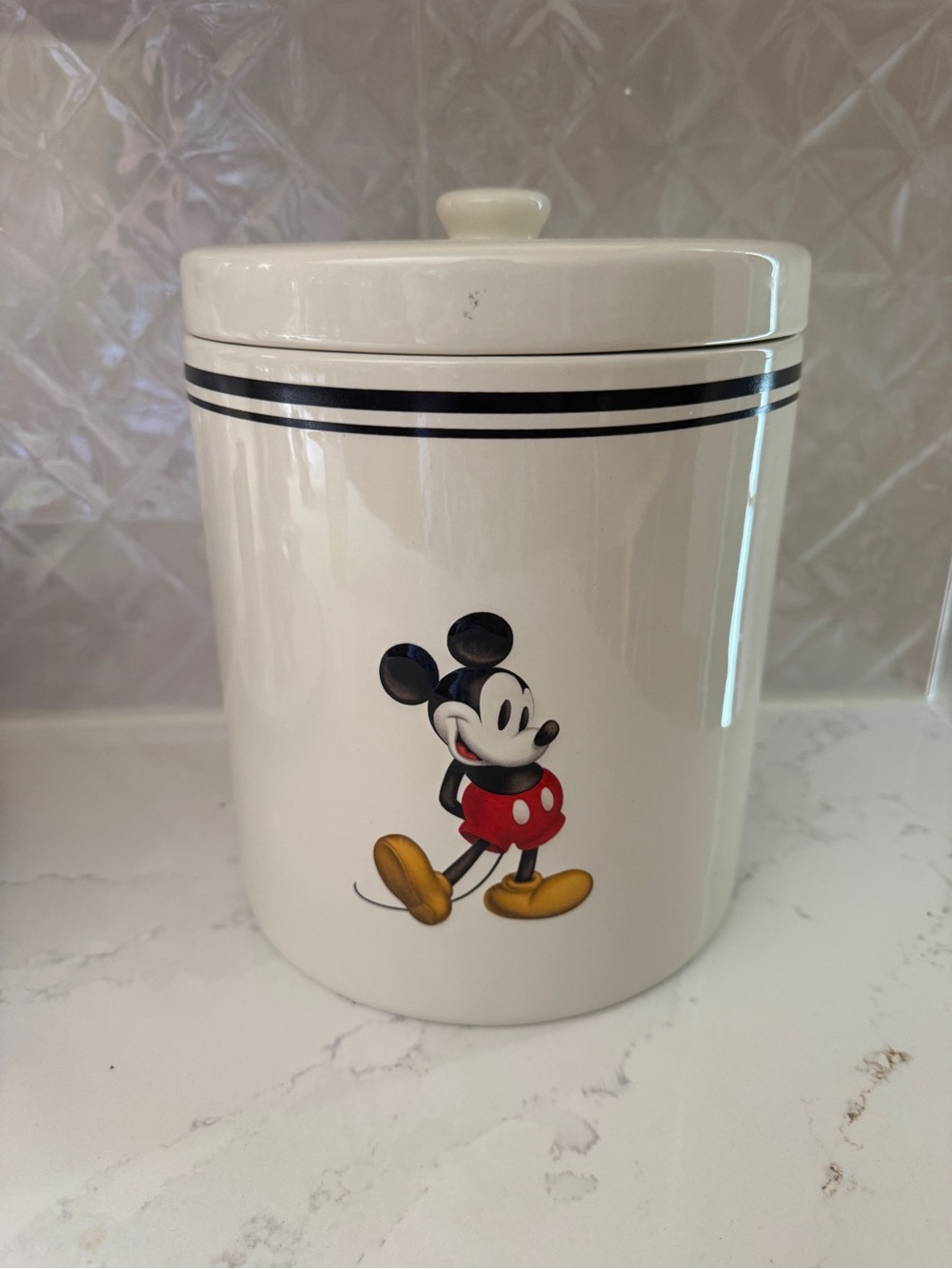 Disney Mickey Mouse Ceramic Canister in White with Red and Yellow Accents
